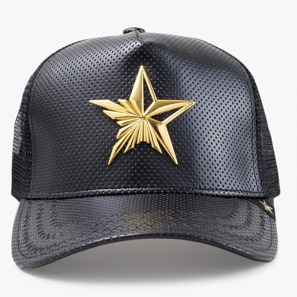 NEW GOLD STAR BLACK TRUCKER HAT GOLD STAR